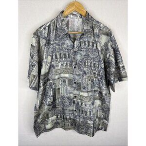 Thai Silk by‎ Apple Shirt XL Gray Architectural Print Made in Thailand